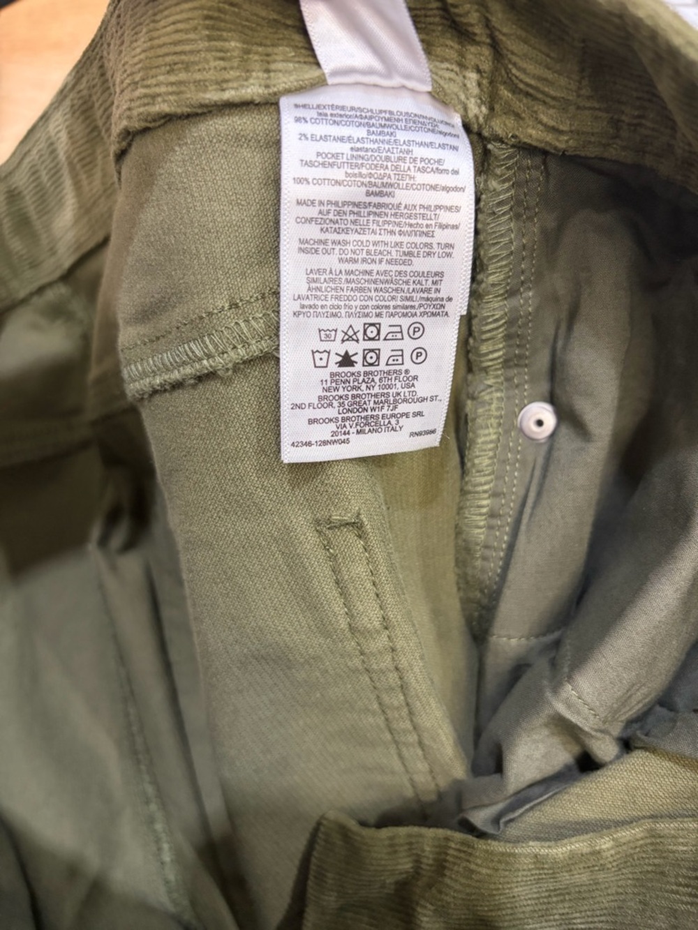 Brooks Brothers Army Olive‎ Green Corduroy Pants Classic Workwear Casual 70s - Picture 5 of 5
